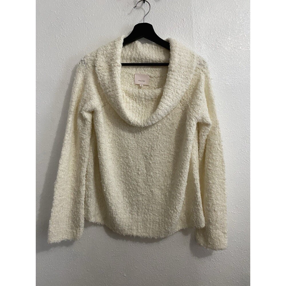 Cinq A Sept Boucle Cowl Neck Ivory Sweater L Designer Luxe Quiet Luxury